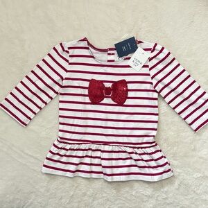 Striped Maroon and White Peplum Top with Bow